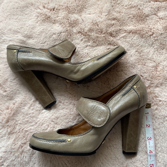 Chloe Mary Jane Leather Block Heels Pumps Shoes Taupe EU 40 US 10 - Picture 15 of 17